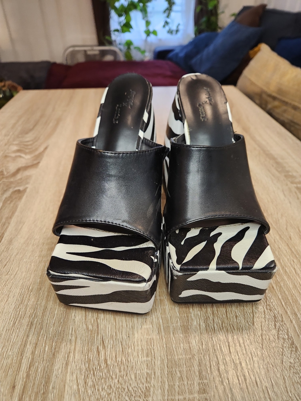 Nasty Gal Black & White Zebra Platform Mules